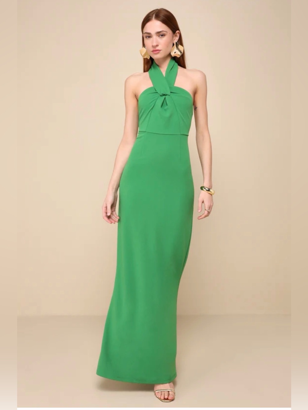 Nwt Lulus Mesmerizing Perfection Green Halter Maxi Dress Size Small
